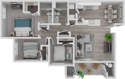 3D floorplan Valley Oak, Cobble Oaks Apts